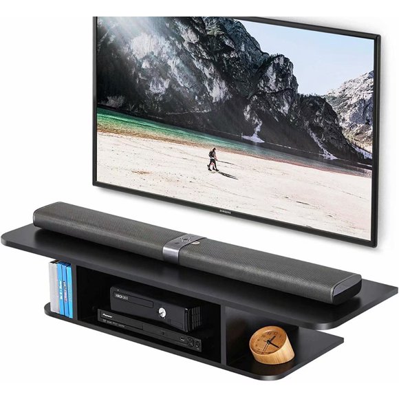 FITUEYES Floating TV Shelf Wall Mounted Media Console Audio/Video Console Black Wood Grain for Xbox one/PS4/vizio/Sumsung/sony