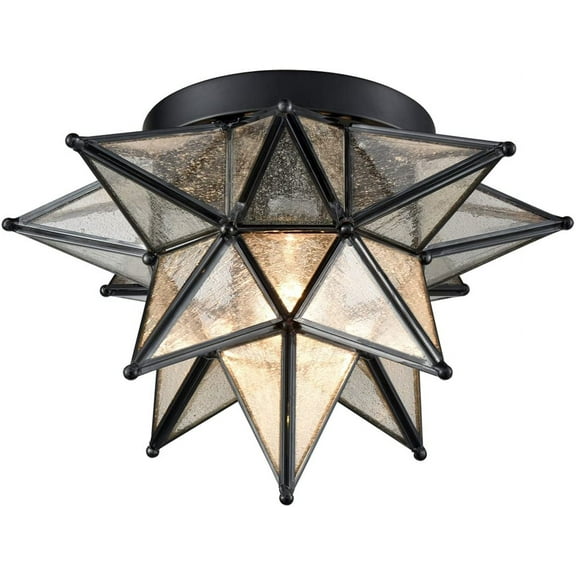 Moose 12-Inch Black Flush Mount Ceiling Light with Seeded Glass