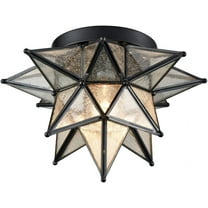 Moose 12-Inch Black Flush Mount Ceiling Light with Seeded Glass