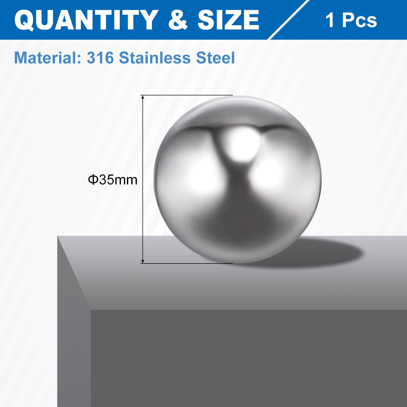 35mm Bearing Balls, 316 Stainless Steel G1000 Precision Balls Metric Mixing Balls for Bearings Bicycles Casters (Mirror Finish)