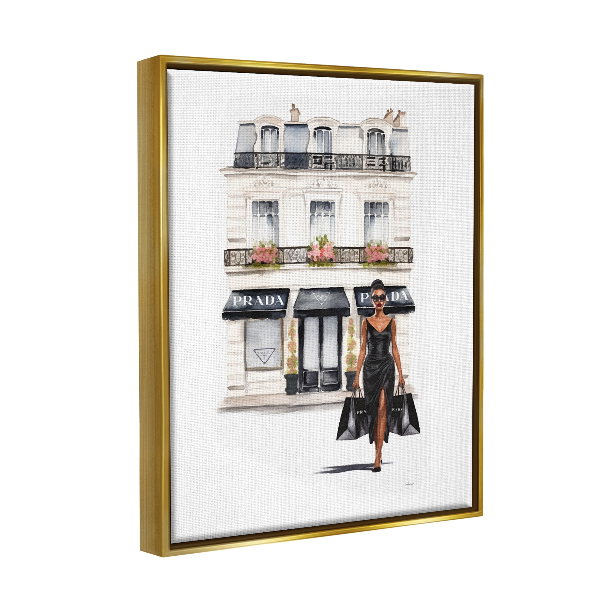 Stupell Industries Urban Glam Shopping Town & City Painting Gold Floater Framed Canvas Art Print Wall Art, 25 x 31