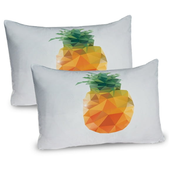 Green and Orange Pillow Sham Set of 2, Geometric Polygonal Fruit Angular Triangles Abstract Art Design, Quality Microfiber Bedding Item for All Seasons, 26" x 20", Fern Green and Orange, by Ambesonne