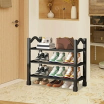 Tunhigl 4-Tier Shoe Rack, Shoe Shelf for Closet, Shoe Shelf Holds up to 12 Pairs of Shoes, Space Saver Shoe Rack Organization Shelves Black