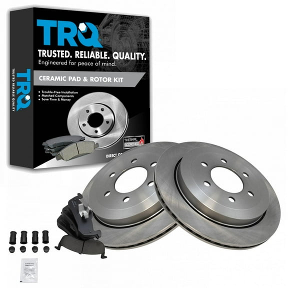 TRQ Rear Premium Posi Ceramic Disc Brake Pads & Rotor Kit Fits Select Ford Lincoln