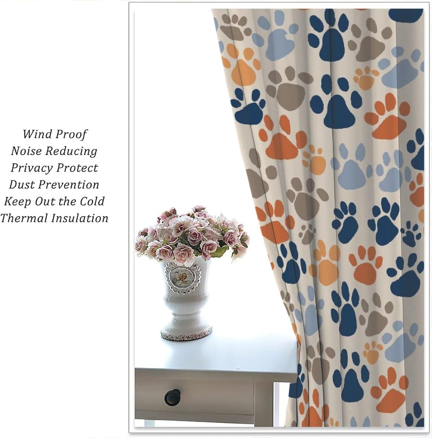 Dog Paw Print Curtains Colorful Cartoon Bohemia Dog Paw Print Rod Pocket Blackout Window Treatment for Kids Girls Bedroom Children''s Room Kitchen Home Decor Art Printed Window Drapes 52x84in