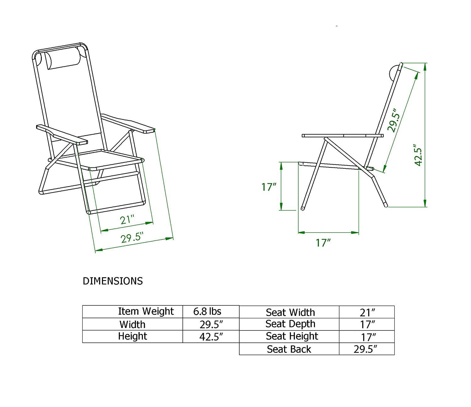 beach chair dimensions