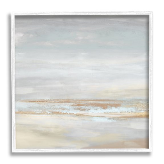 Stupell Industries Abstract Coastline Painting Landscape Painting White Framed Art Print Wall Art, 12 x 12
