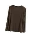 thumbnail image 4 of BZGTZT Women's Soft Comfy Pajama Tops Scoop Neck Long Sleeve Sleep Tee Shirt Solid Color Ladies Lounge Tops, 4 of 5