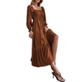 thumbnail image 3 of DYMADE Ruffle Long Sleeve Square Neck Elegant Fashion Midi Swing Dress Women, 3 of 4
