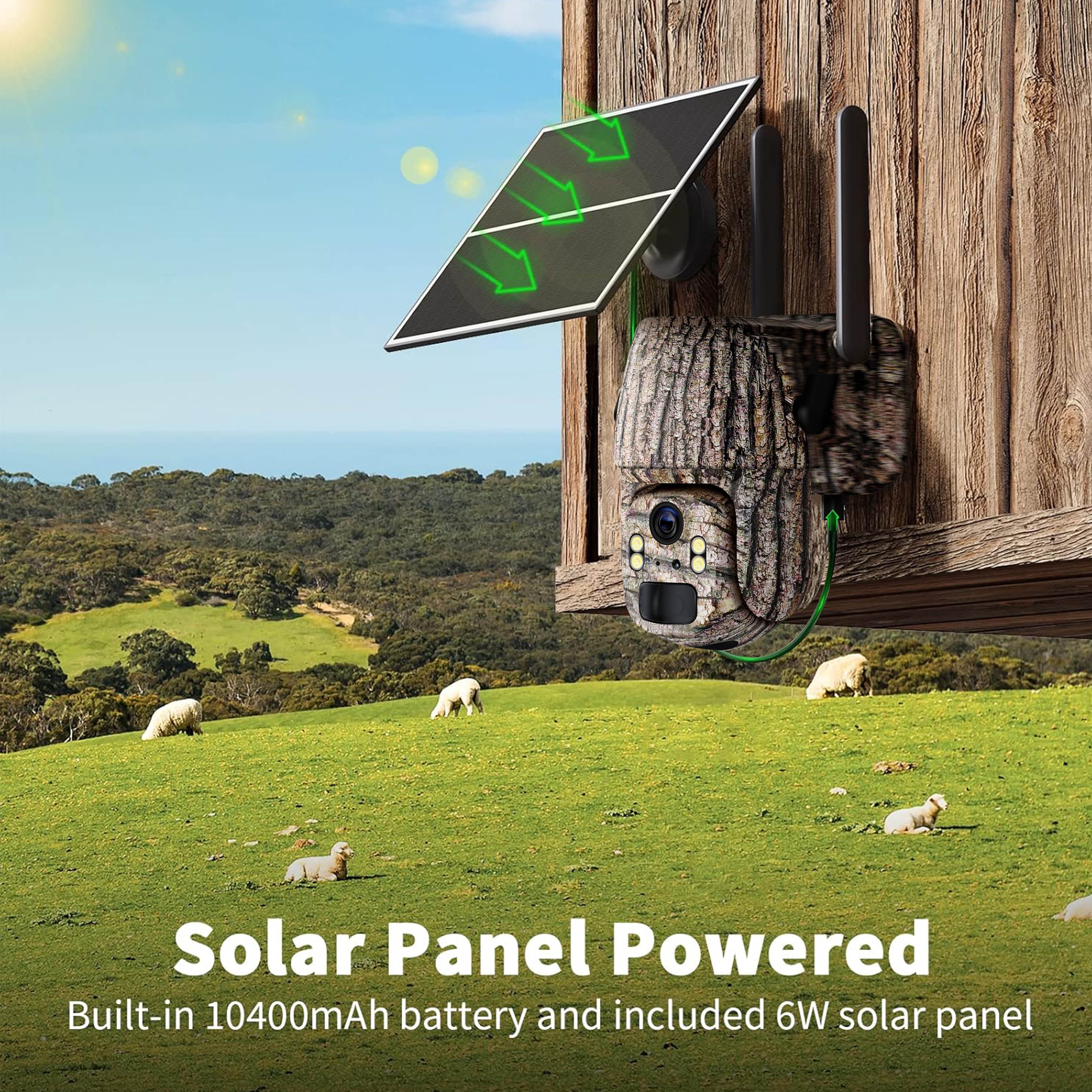 GMOX 4G LTE Cellular Solar Security Camera, Camouflage Wireless PTZ Outdoor Camera, 360° View, 2K Color Night Vision, No WiFi Needed for Farm & Hunting