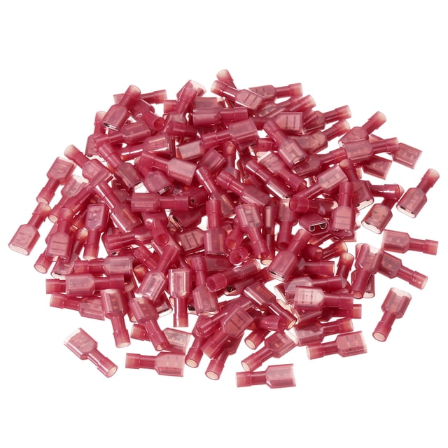 Uxcell 150PCS Conector Hembra en Forma de Pala 22-18 AWG Nylon Desconexión Rápida Roja