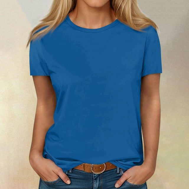 AherBiu Plus Size Womens T Shirts Crew Neck Loose Fitting Tshirts Casual Short Sleeve Solid Color Basic Tees
