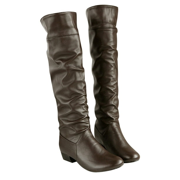 Brown flat shop knee boots