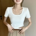 thumbnail image 2 of Olyvenn Women's Short Sleeve Scoop Neck T-Shirt Slim Fit Ribbed Knit Casual Tops 2025 Summer Basic Fitted Blouse White L, 2 of 5