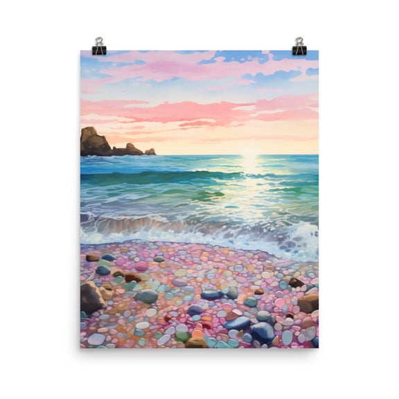 Glass Beach Print, Fort Bragg Coastal Wall Art, California Seaside Poster, Pacific Ocean Decor, Us Travel Artwork, Beach Sunset Home Decor #3333, Unframed Poster Size 8x12