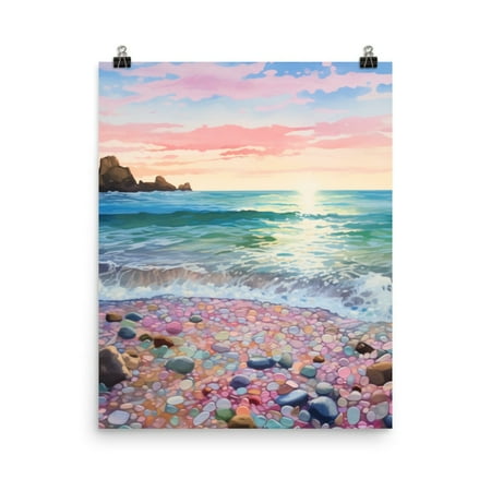 Glass Beach Print, Fort Bragg Coastal Wall Art, California Seaside Poster, Pacific Ocean Decor, Us Travel Artwork, Beach Sunset Home Decor #3333, Unframed Poster Size 8x12