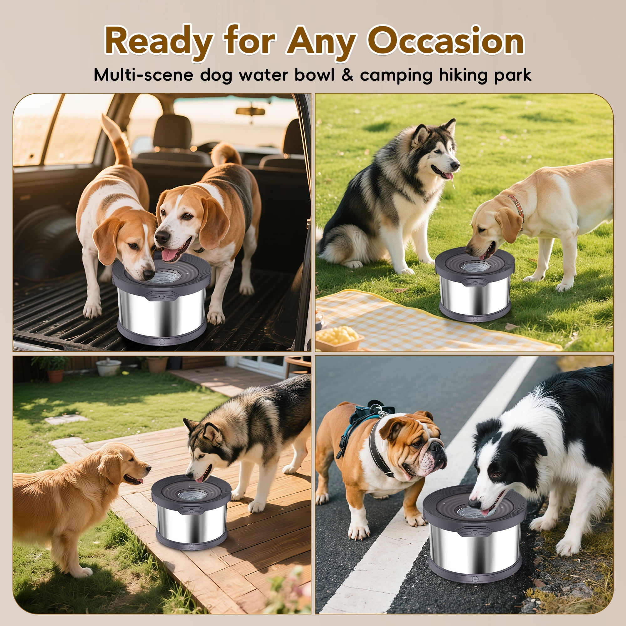 UPSKY 10L No Spill Dog Water Bowl Stainless Steel, 2.6 Gallon Large Capacity Spill-Proof Dog Bowls, Non-Slip Slow Drinking Anti-Splash Bowl for Large Messy Drinkers, No Mess Indoor/Outdoor Use, Gray