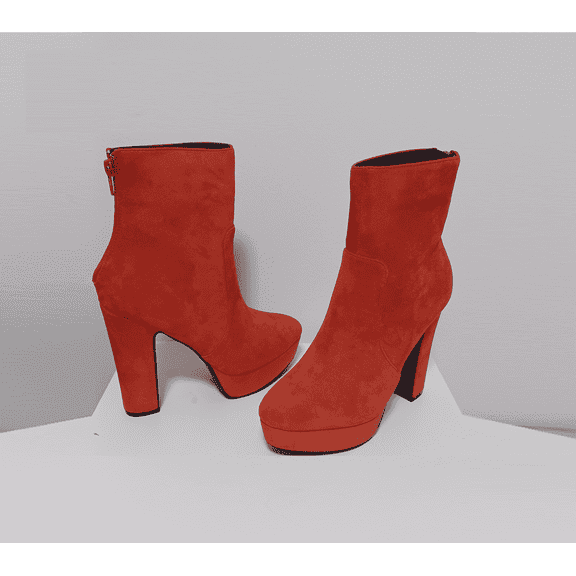 Women's So Me, TRENDY orange suede faux leather 5" block heel platform boots