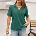 thumbnail image 5 of Women's Polo Shirts Crop Tops Collared V Neck T Shirts Boxy Short Sleeve Polo Shirts Summer Basic Tees Fashion Clothes Dark Green XL, 5 of 5