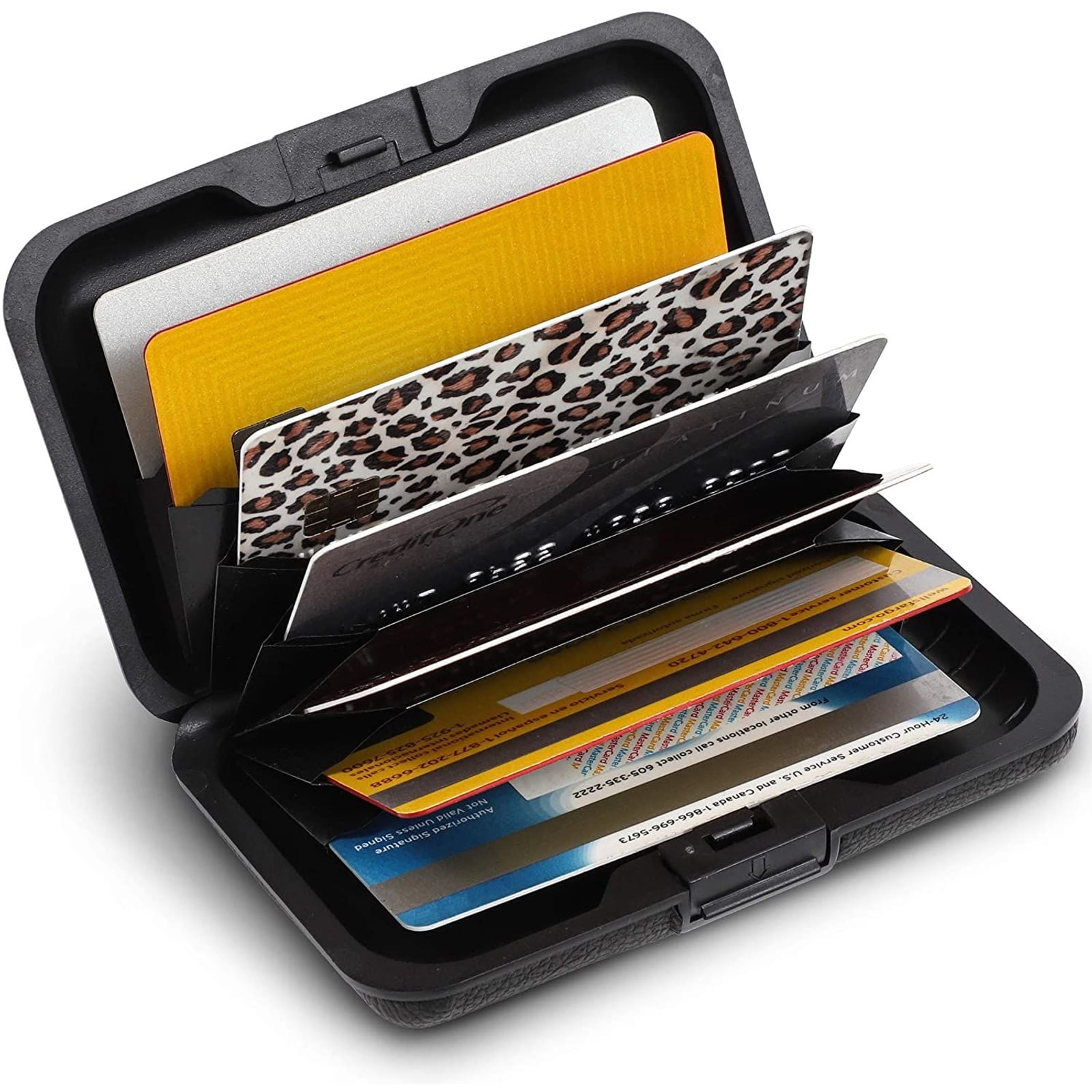 flintronic® Credit Card Holder The Selection of The Best Birthday Gift 10 Card Slots, 1 ID Window, 1 Cash Clip Black RFID Blocking Bifold Leather Purse Metal Money Clip Wallet