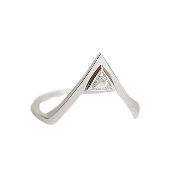 HeartsAndYou 0.5ct Trillion Cut Moissanite Engagement Ring for Women 18k White Gold Over Silver V shaped Solitaire