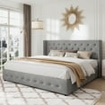 thumbnail image 4 of Allewie King Size Lift Up Platform Storage Bed Frame with Button Tufted Wingback Headboard, Light Grey, 4 of 12