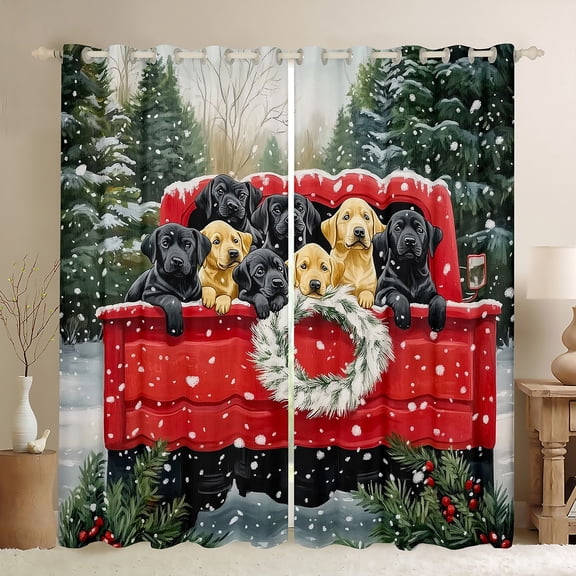 Manfei Puppy Dogs Black Out Curtains,Merry Xmas Curtains Pack of 2 (42x63 Each),Red Green Bedroom Curtains For Girl Boy,Ultra Soft Home Decor