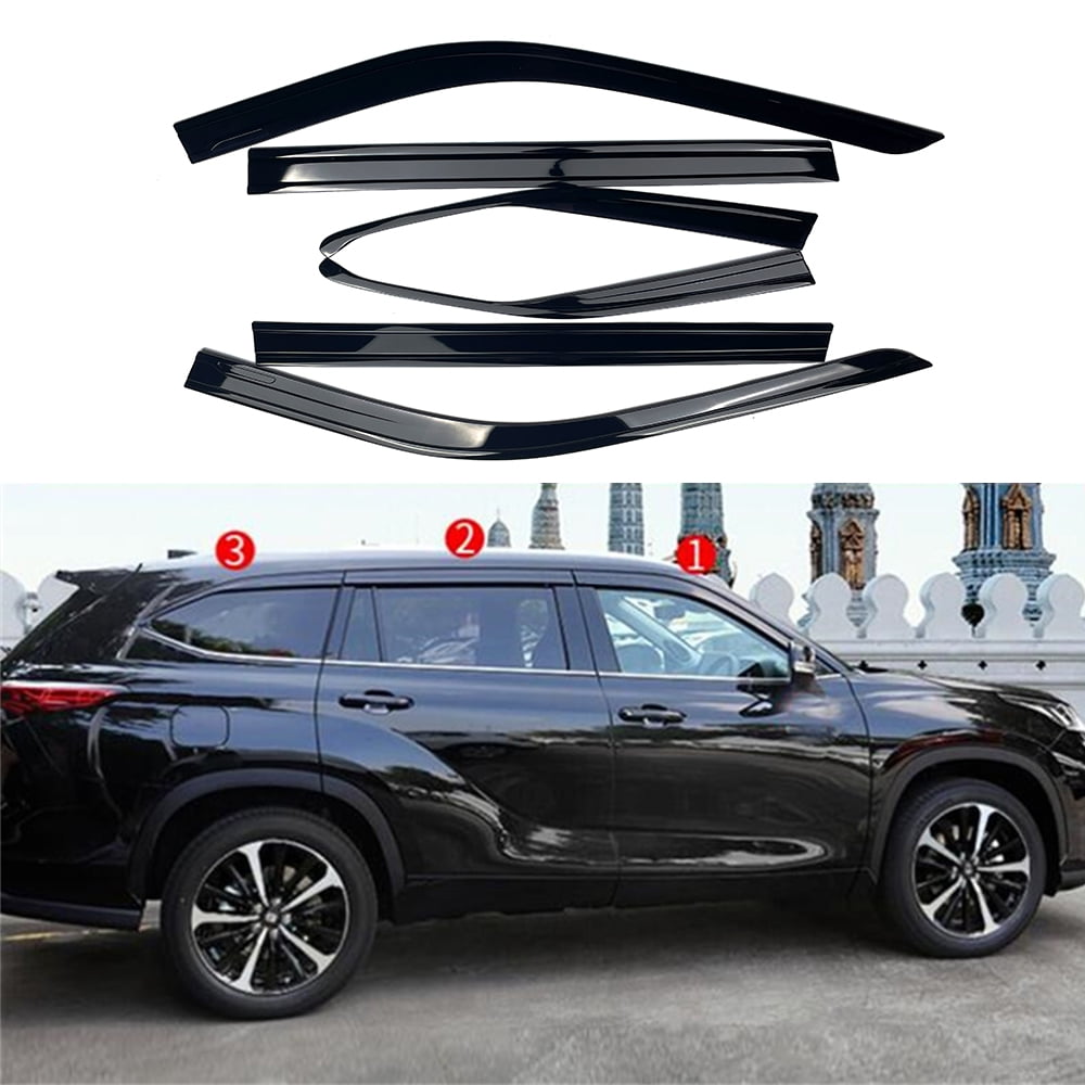 6 PCS Black Rain Guards Fit for 2020-2023 Toyota Highlander Side Windows Wind Deflectors Vent Rain Visors