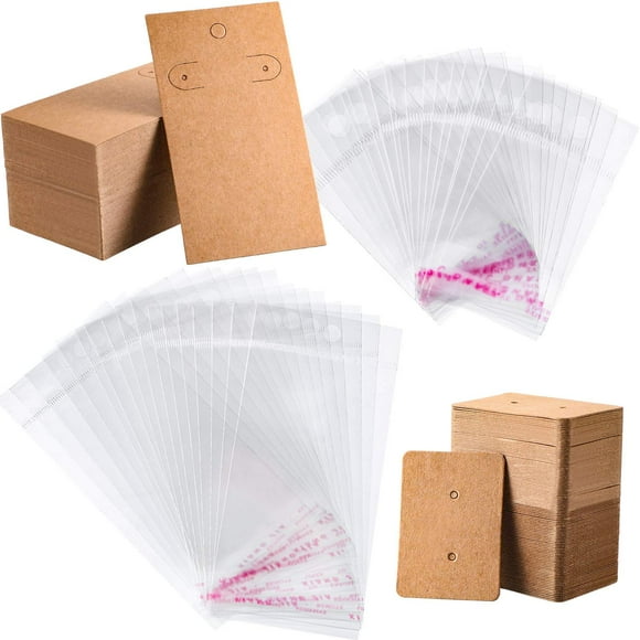 Ensemble de 500 Cartes d'Affichage de Boucles d'Oreilles avec Sacs Auto-Scellants Transparents, Cartes d'Affichage de Boucles d'Oreilles pour Bricolage (Kaki)