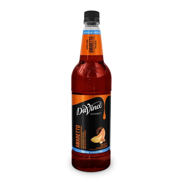 DAVINCI GOURMET - Jarabe Amaretto sin Azúcar 1L, Sin Calorías, Jarabe Concentrado, Aromatizado Natural y Artificialmente, Sabor Auténtico, Kosher, Complementa y Enriqu