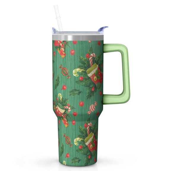 Snowman 40oz Christmas Holiday Stainless Steel Coffee Cup with Handle, Winter Insulated Travel Tumbler with Straw, Gift for Adults
