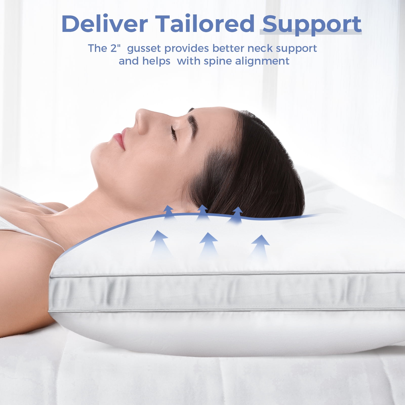 COOKEY Bed Pillows King Size Set of 2, Luxury Hotel Quality,Fluffy and Supportive Gusseted Bed Pillows for Side, Back, or Stomach Sleepers,20''x 36''