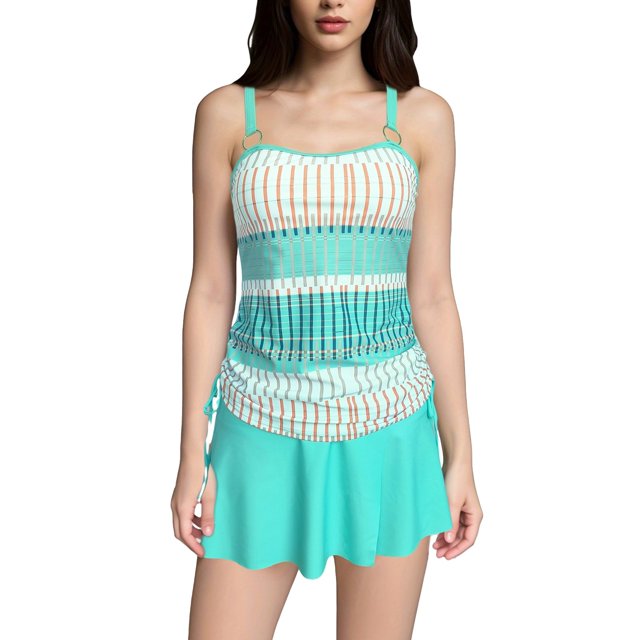Fadeal Bathing Suit for Women Women Plus Size Tankini Swimsuits Two Piece Color Block Cutout Flowy Tummy Bathing Suits with Shorts Plus Size Bathing Suit for Women Green XL