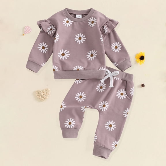 UACY Toddler Baby Girl Floral Sweatsuit Set - Long Sleeve Sweatshirt and Elastic Waist Pants, 2 Piece Outfit (Green, 12-18M)