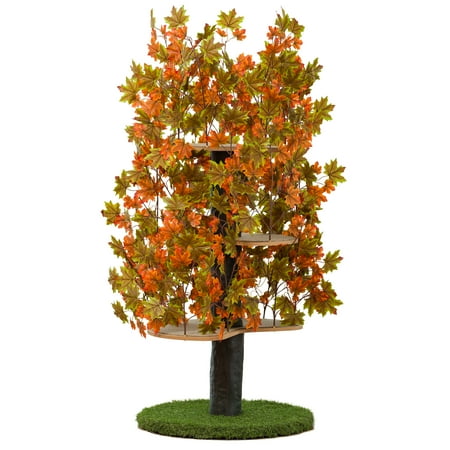 UPC: 0854878008060 | On2Pets Cat Tree with Leaves Cat House & Cat Activity Tree Multi-Level Cat Condo for Indoor Cats Round Base