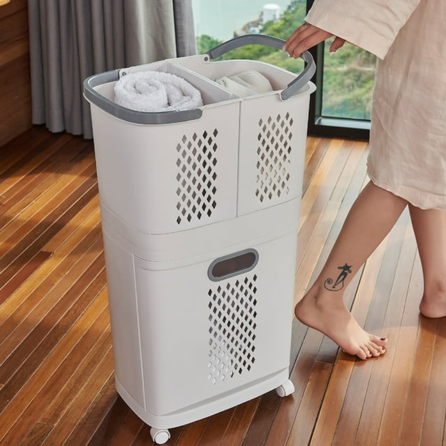 Panier à Linge Panier à Linge Panier pour Vêtements Sales Panier à Linge Ouverture au Bas Fermeture Design Panier pour Vêtements Sales avec Tablette de Rangement pour Salle de Bain