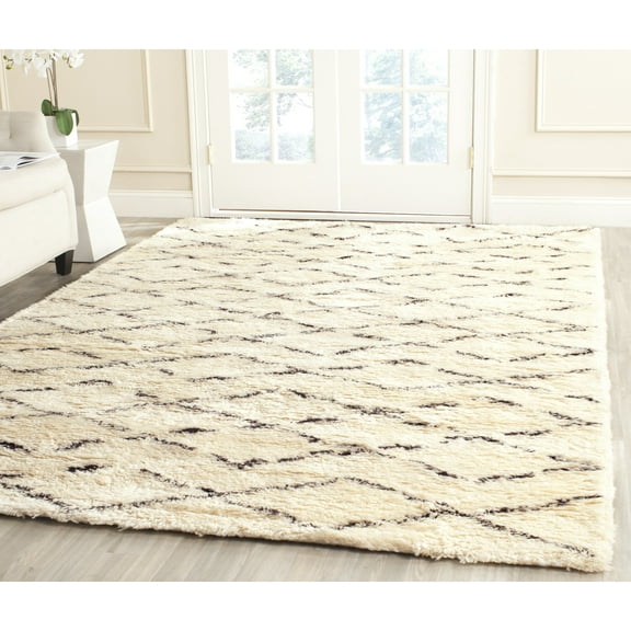 SAFAVIEH Casablanca Arturas Geometric Shag Area Rug, Ivory/Brown, 6' x 6' Square