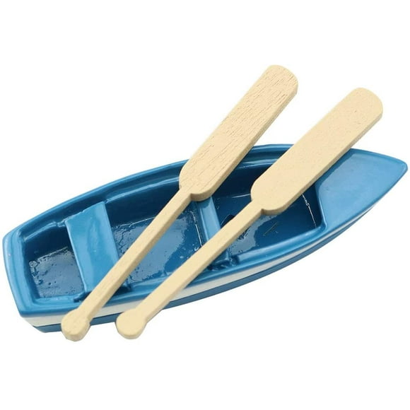 Lovely Miniature Blue Rowboat Little Plastic Boat Canoe Model with Oars for Miniature Gardens Doll House Cake Topper Decoration