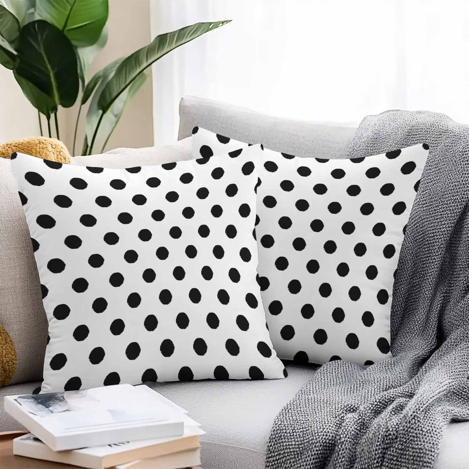 Outdoor Waterproof Throw Pillow Covers Set of 2 Black White Polka Dots Decorative Pillowcases Square Outdoor Pillows Cushion Case 16x16 Inch Cute Solid Color Patio Pillows for Couch Sofa Bed Garden