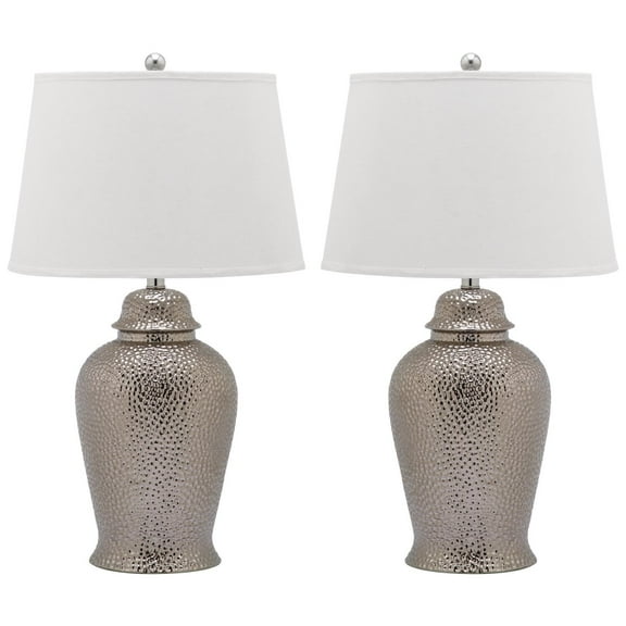 SAFAVIEH Metallica 27.5 in. H Ginger Jar Table Lamp, Silver, Set of 2