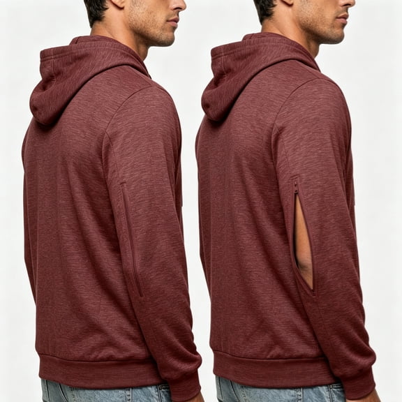 TSHXS Zip Up Hoodie for Men Long Sleeve Hooded Sweatshirt with Side Zipper Cutout Outerwear