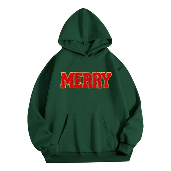 Arlun Women's Merry Christmas Oversized Hoodies Trendy Classic Loose Xmas Holiday Pullover Sweatshirts with Pocket Vintage Winter Fall Warm Long Sleeve Hooded Tops Dark Green L