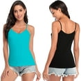 thumbnail image 4 of Attraco Women's Cotton V Neck Basic Camisoles with Shelf Bra Tank Tops, 2-Pack, 4 of 4