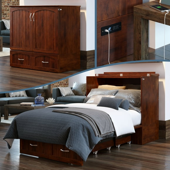 Southampton Murphy Bed Chest Twin Extra Long Walnut with Charging Station