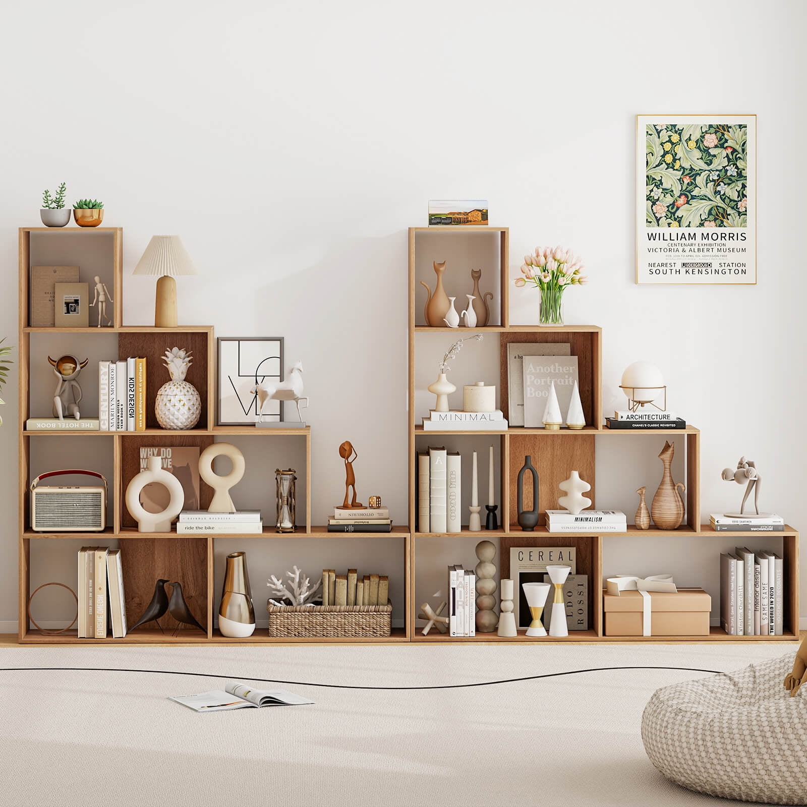 Costway 6 Cubes Ladder Shelf Freestanding Corner Bookshelf Storage Bookcase Display Rack