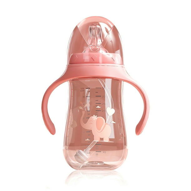Biberón de mano 0-6 meses Recién nacido Vasos de autoalimentación Entrenamiento Jugo infantil Bebida de leche con boquilla inteligente Regalos de viaje 240ML, Rosa kenally BA000331-02B