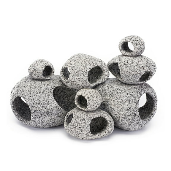 Penn-Plax Deco-Replicas Granite Aquarium Decor & Hideaway 8 Piece Set - Small, Medium, Large