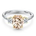thumbnail image 3 of Gem Stone King 925 Silver and 10K Yellow Gold Peach Morganite and White Topaz Engagement Ring for Women | 2.26 Cttw | Oval 9X7MM | Gemstone October Birthstone | Size 9, 3 of 6