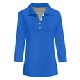 thumbnail image 3 of Camisa informal de mujer con cuello en V, botones y manga tres cuartos de color liso - Poliéster y spandex - Top para el trabajo o las fiestas - S-XXXL, 3 of 3