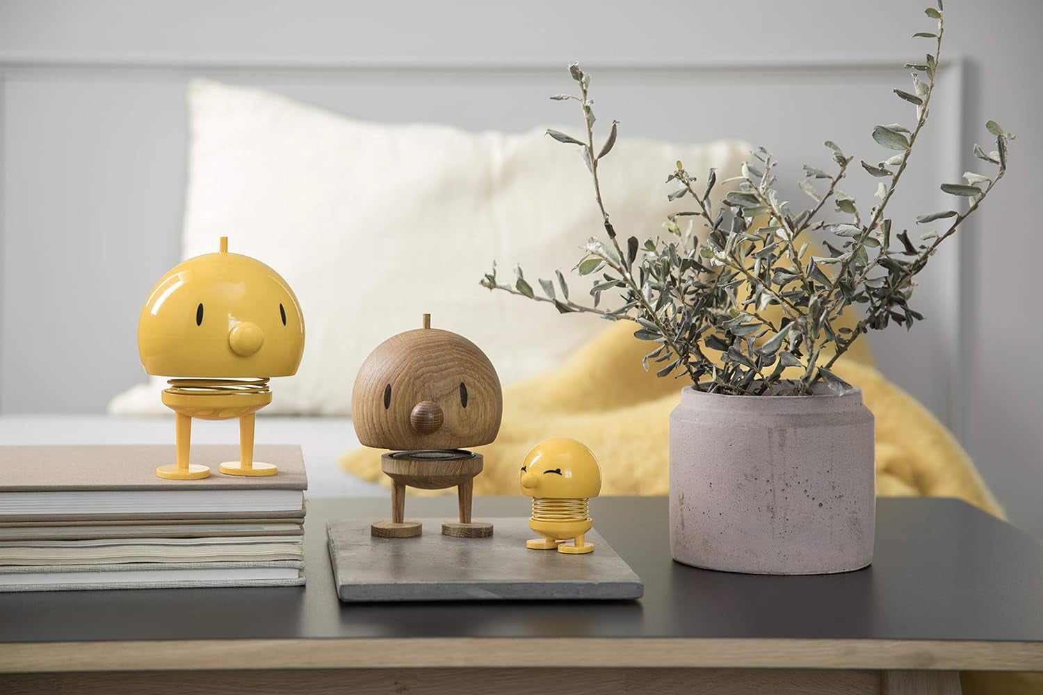 Hoptimist Junior Bumble, Home Decor Ornament - Danish Design, Plastic W/Metal Spring, Medium - Boy with Happy Eyes- (Yellow)